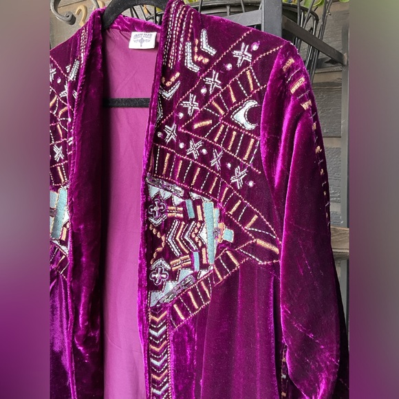 Crazy Train Purple Velvet Beaded Embroidered Western Duster Kimono Jacket S - Picture 13 of 16
